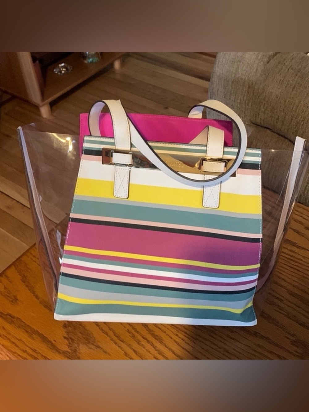 Vince Camuto Boadi Multicolor Striped Tote - Yellow, Pink & Teal